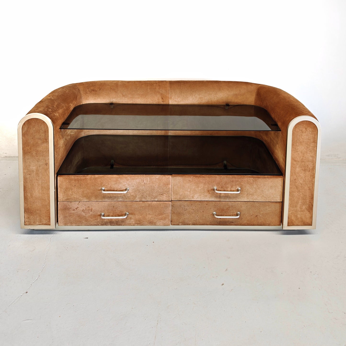 Comò cassettiera in suede vintage anni 70