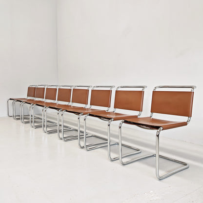 8 Sedie in cuoio e tubolare modello Spoleto Knoll International anni 70