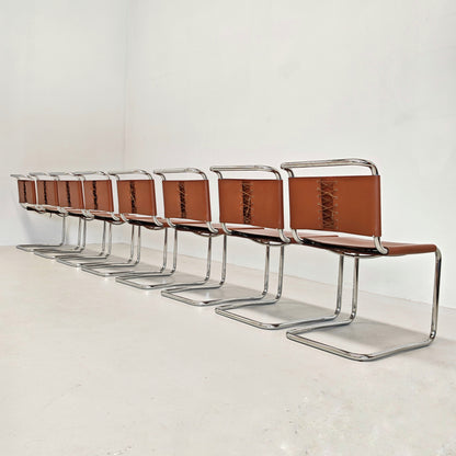 8 Sedie in cuoio e tubolare modello Spoleto Knoll International anni 70