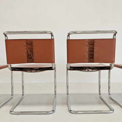 8 Sedie in cuoio e tubolare modello Spoleto Knoll International anni 70