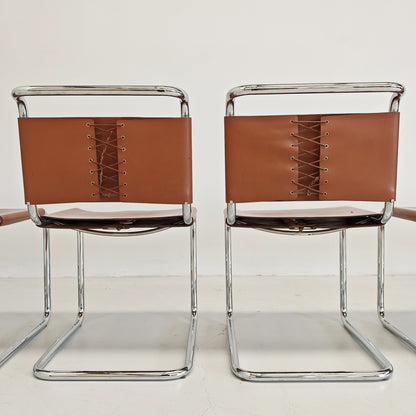 8 Sedie in cuoio e tubolare modello Spoleto Knoll International anni 70