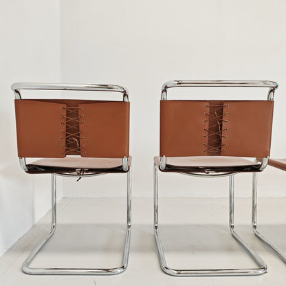8 Sedie in cuoio e tubolare modello Spoleto Knoll International anni 70