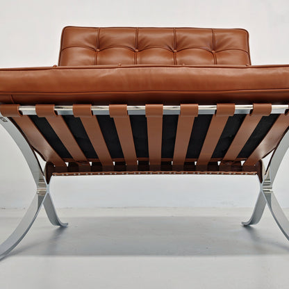 Coppia di ICONICHE POLTRONE IN PELLE COGNAC Tabacco Poltrone Barcelona Ludwig Mies van der Rohe per Knoll