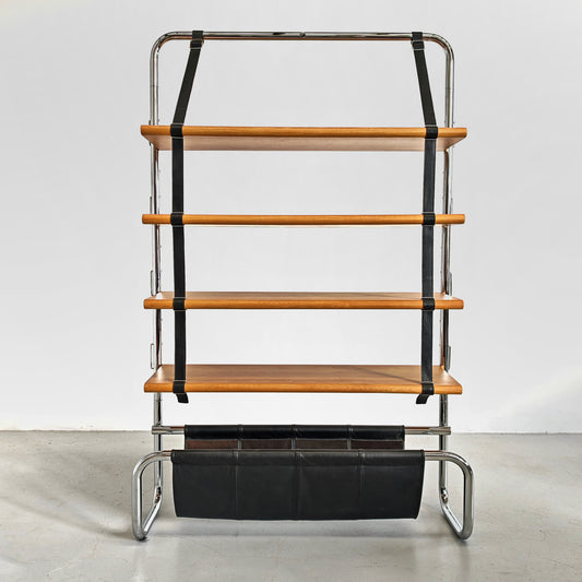 Libreria posto moderna pelle e legno modello "Jumbo Line" di Luigi Massoni per Poltrona Frau anni 70
