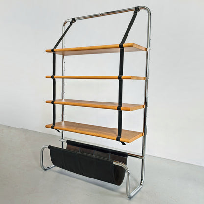 Libreria posto moderna pelle e legno modello "Jumbo Line" di Luigi Massoni per Poltrona Frau anni 70