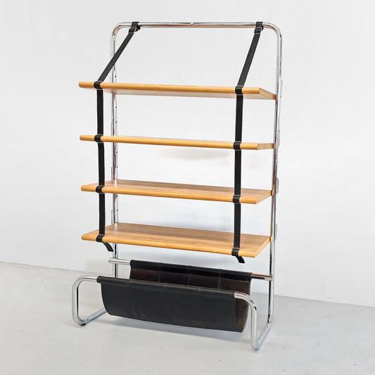 Libreria posto moderna pelle e legno modello "Jumbo Line" di Luigi Massoni per Poltrona Frau anni 70