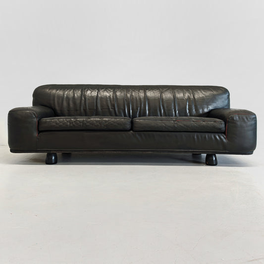 Divano pelle nera Franco Poli per Bernini anni 80