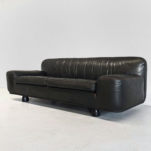 Divano pelle nera Franco Poli per Bernini anni 80
