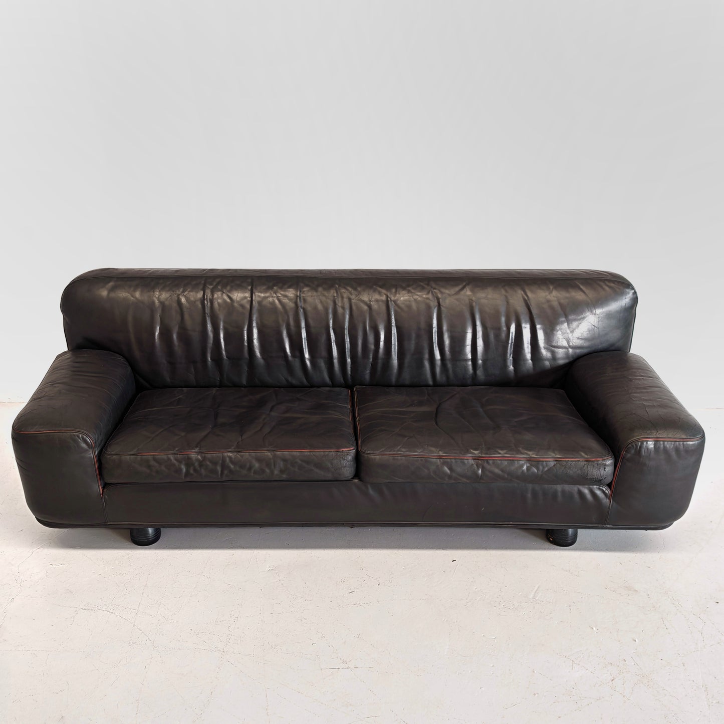 Divano pelle nera Franco Poli per Bernini anni 80