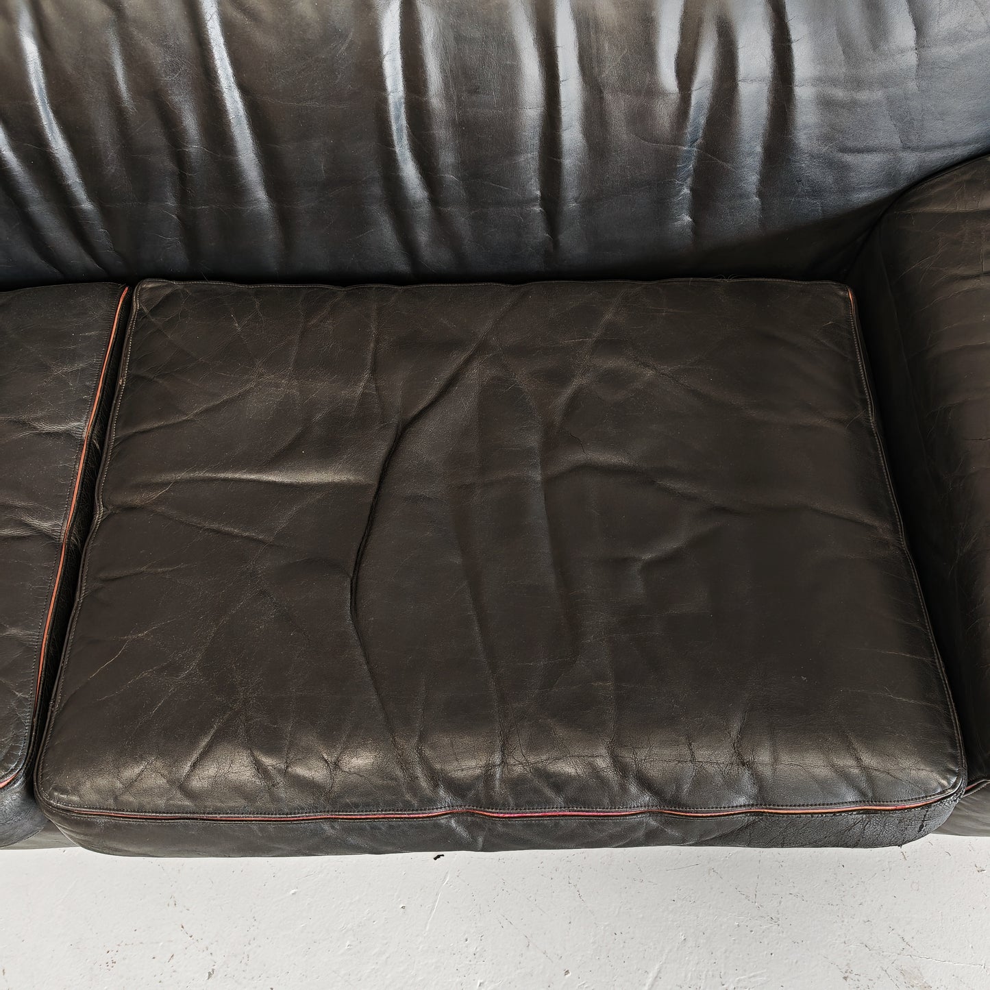 Divano pelle nera Franco Poli per Bernini anni 80