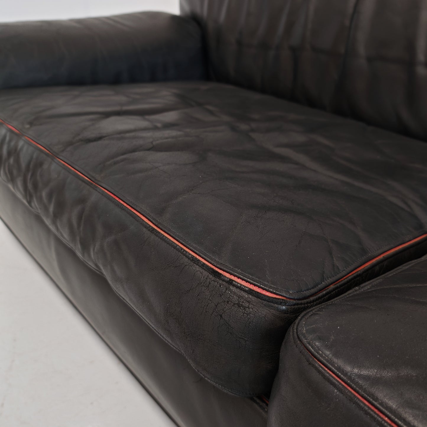 Divano pelle nera Franco Poli per Bernini anni 80