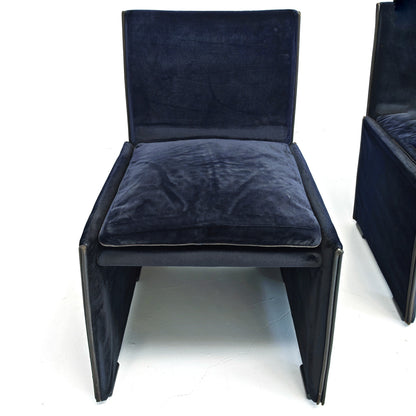 Set di 4 Sedie in velluto blu modello 401 "Break" Mario Bellini per Cassina  anni '80