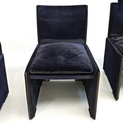 Set di 4 Sedie in velluto blu modello 401 "Break" Mario Bellini per Cassina  anni '80