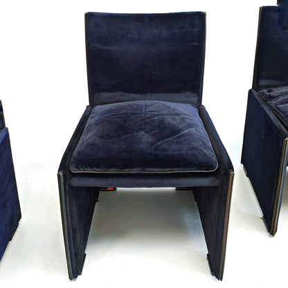 Set di 4 Sedie in velluto blu modello 401 "Break" Mario Bellini per Cassina  anni '80