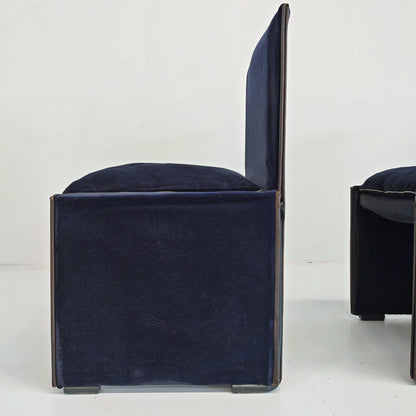 Set di 4 Sedie in velluto blu modello 401 "Break" Mario Bellini per Cassina  anni '80