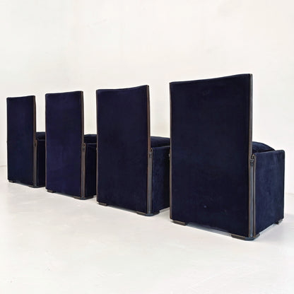 Set di 4 Sedie in velluto blu modello 401 "Break" Mario Bellini per Cassina  anni '80