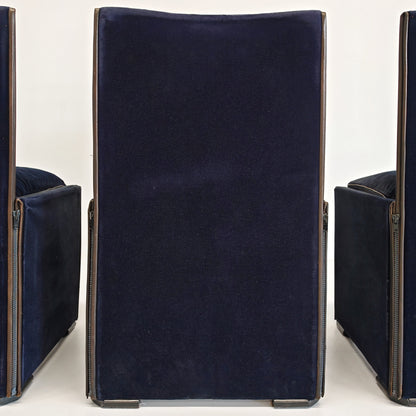 Set di 4 Sedie in velluto blu modello 401 "Break" Mario Bellini per Cassina  anni '80