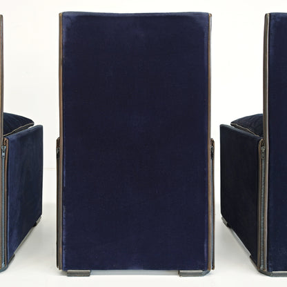 Set di 4 Sedie in velluto blu modello 401 "Break" Mario Bellini per Cassina  anni '80