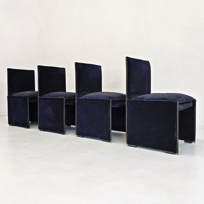 Set di 4 Sedie in velluto blu modello 401 "Break" Mario Bellini per Cassina  anni '80