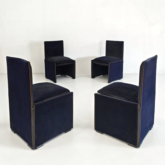 Set di 4 Sedie in velluto blu modello 401 "Break" Mario Bellini per Cassina anni '80