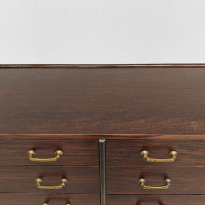 Cassettiera vintage di design  in legno esotico e bambù anni 70