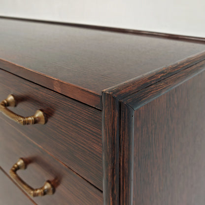 Cassettiera vintage di design  in legno esotico e bambù anni 70