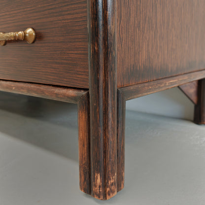 Cassettiera vintage di design  in legno esotico e bambù anni 70