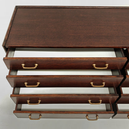 Cassettiera vintage di design  in legno esotico e bambù anni 70
