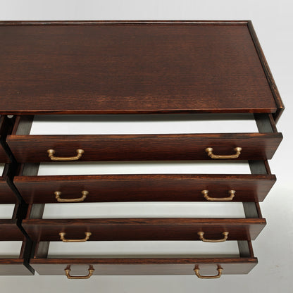 Cassettiera vintage di design  in legno esotico e bambù anni 70