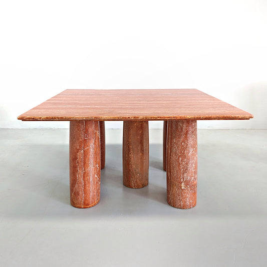 Tavolo quadrato in Travertino Rosso Persiano mod. "Colonnato" Mario Bellini per Cassina anni 70