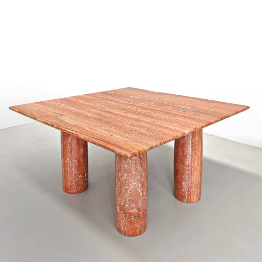 Tavolo quadrato in Travertino Rosso Persiano mod. "Colonnato" Mario Bellini per Cassina anni 70