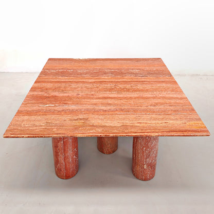 Tavolo quadrato in Travertino Rosso Persiano mod. "Colonnato" Mario Bellini per Cassina anni 70