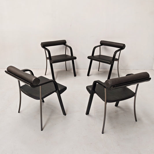 4 Sedie poltroncine nere con braccioli vintage anni 80