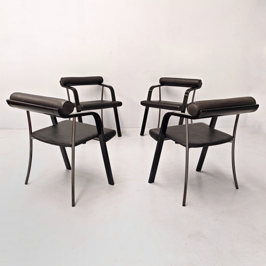 4 Sedie poltroncine nere con braccioli vintage anni 80