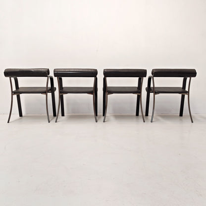 4 chaises fauteuils noires avec accoudoirs, vintage des années 80
