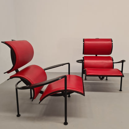 Paire de fauteuils en fer et cuir des années 80, modèle Signora Chan de Carlo Forcolini pour Alias (1986)