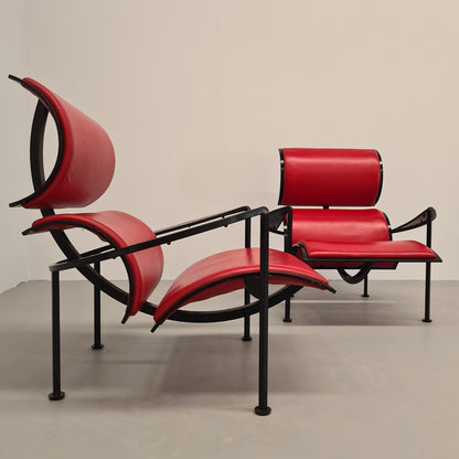 Paire de fauteuils en fer et cuir des années 80, modèle Signora Chan de Carlo Forcolini pour Alias (1986)