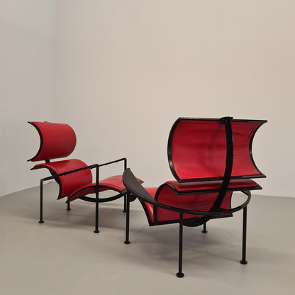 Paire de fauteuils en fer et cuir des années 80, modèle Signora Chan de Carlo Forcolini pour Alias (1986)