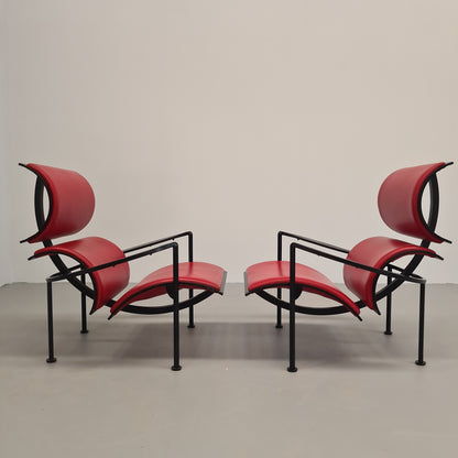 Paire de fauteuils en fer et cuir des années 80, modèle Signora Chan de Carlo Forcolini pour Alias (1986)