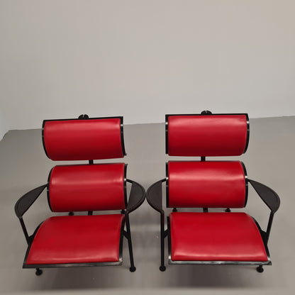 Paire de fauteuils en fer et cuir des années 80, modèle Signora Chan de Carlo Forcolini pour Alias (1986)