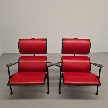 Paire de fauteuils en fer et cuir des années 80, modèle Signora Chan de Carlo Forcolini pour Alias (1986)