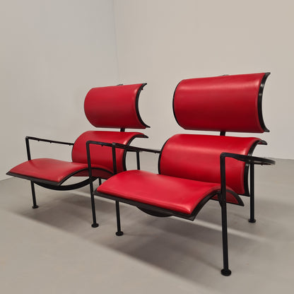 Paire de fauteuils en fer et cuir des années 80, modèle Signora Chan de Carlo Forcolini pour Alias (1986)