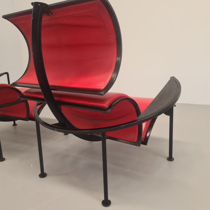 Paire de fauteuils en fer et cuir des années 80, modèle Signora Chan de Carlo Forcolini pour Alias (1986)