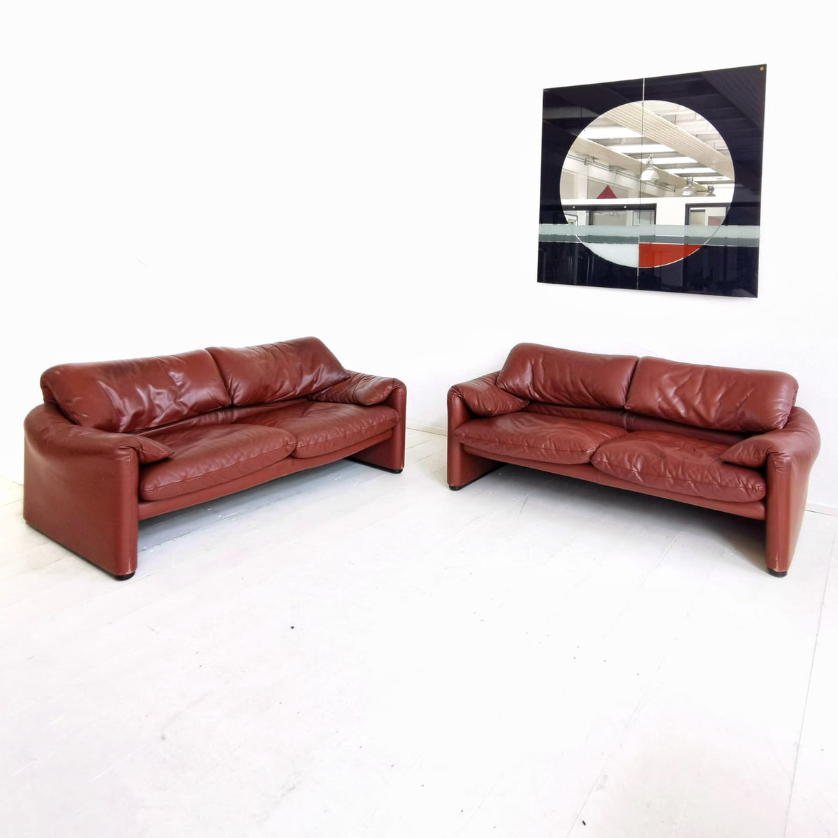 Divano 2 posti in pelle Maralunga Vico Magistretti per Cassina 1970's (B)