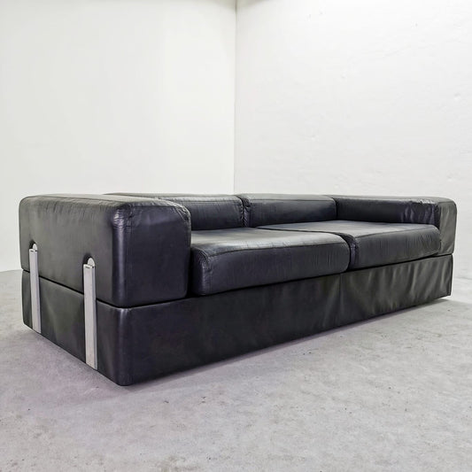 Divano Letto in Pelle nera mod 711 Tito Agnoli per Cinova 1968