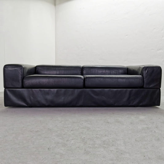 Divano Letto in Pelle nera mod 711 Tito Agnoli per Cinova 1968