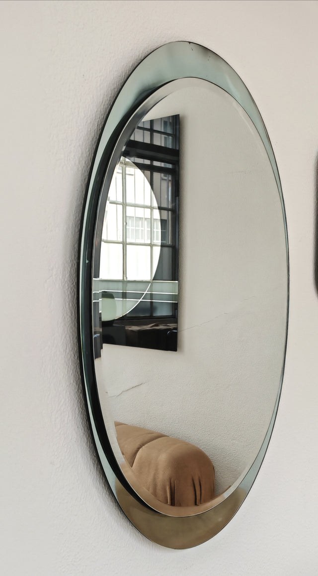 Miroir des années 70 ovale à double vitrage - attribué à Rimadesio