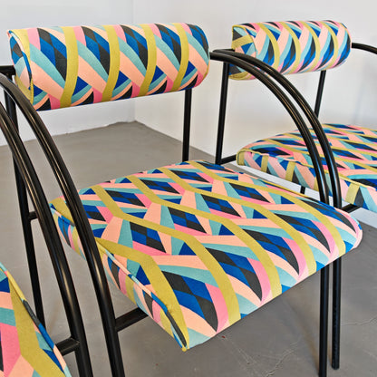 Ensemble de 6 chaises des années 80 en fer et velours optical Vienna, R. Kinsman pour Bieffeplast
