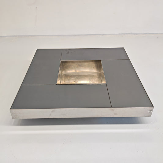 Grande Tavolino Bar Coffee Tabòlle con pozzetto anni 70 acciaio e vetro di G.Ausenda per New York Form