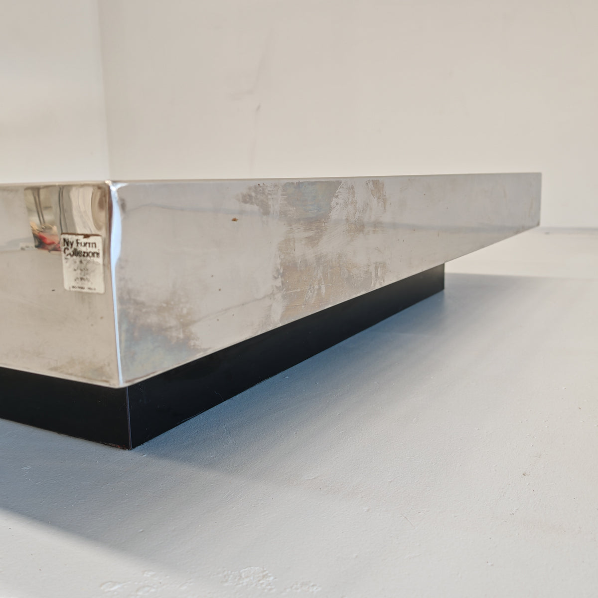 Grande table basse de bar Coffee Tabòlle avec compartiment des années 70 en acier et verre par G. Ausenda pour New York Form